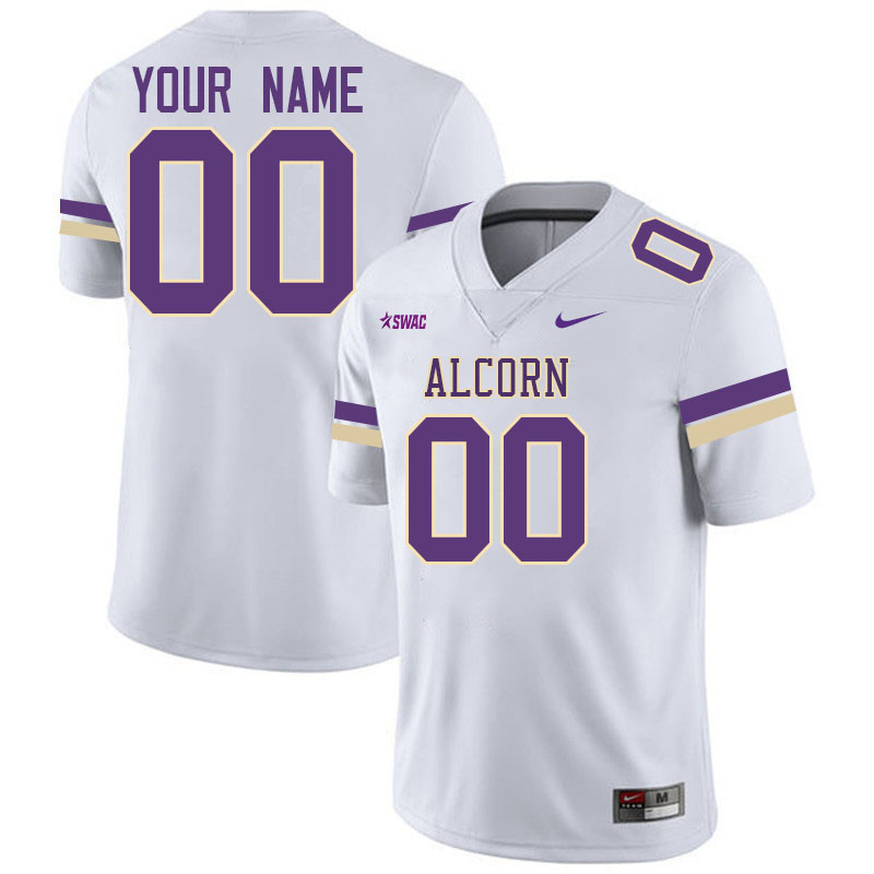 Custom Alcorn State Braves Name And Number College Football Jerseys-White